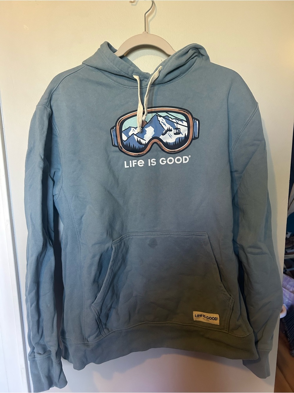 Life is Good Men's Hooded Sweatshirt - Light Blue "Goggles" Graphic